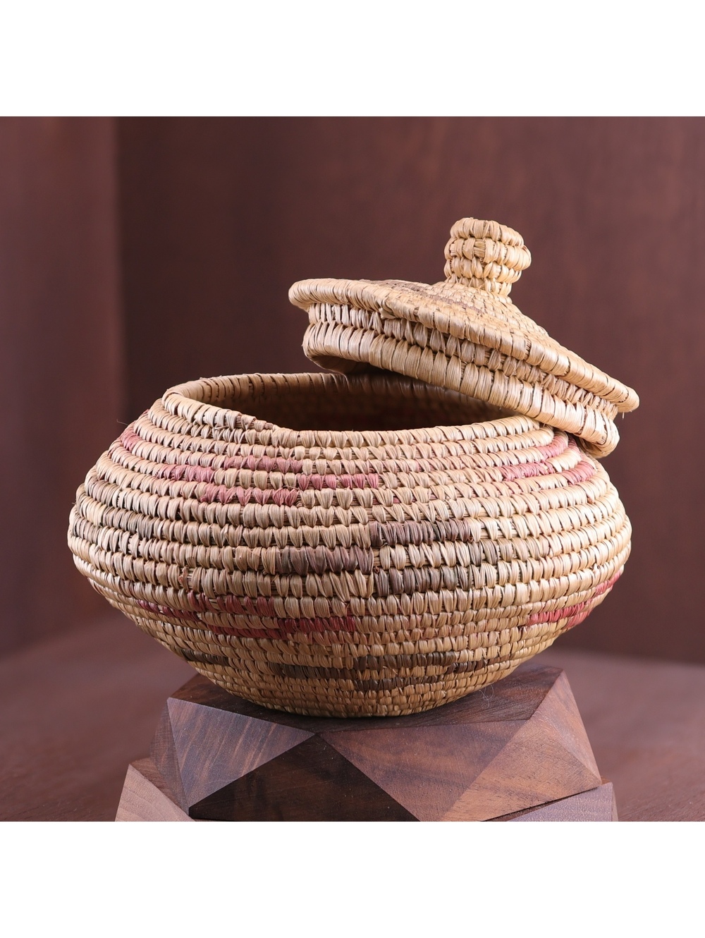 Vintage Tohono O'odham Lidded Yucca Basket Arizona Southwest Native HandWoven 5"